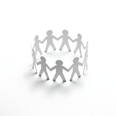 Paper People Holding Hands Forming Circle on White