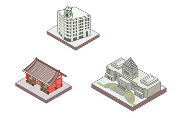 東京ランドマーク建物セットのアクソメイラストTokyo Landmarks Isometric Illustration Set