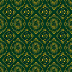 Luxury Dark Green and Gold Mandala Geometric Seamless Pattern