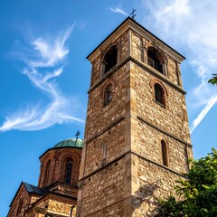 Ancient stone church tower