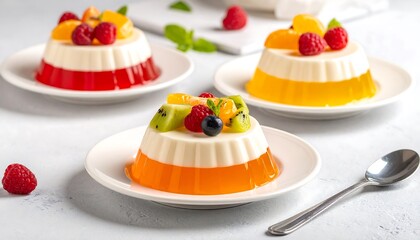 Colorful layered desserts with fresh fruit