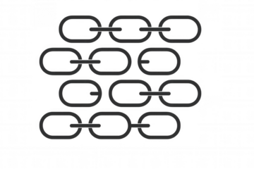 Chain links forming a connection pattern, representing strength, security, and digital blockchain technology on a transparent background