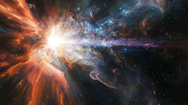 In the boundless, formless void before time, there exists only a turbulent, ethereal nebula of deep indigo and violet gas. Within this chaos, faint, embryonic pulses of golden light begin to stir, lik