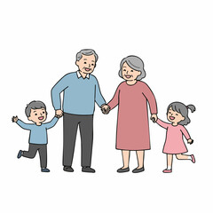 Simple Line Drawing Family Together Holding Hands Lifestyle Illustration