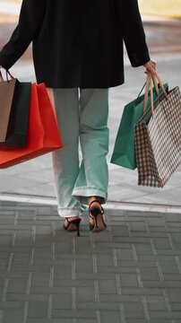 Shopping day with colorful bags in a vibrant urban setting