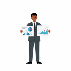 Flat Design Businessman Holding Financial Report and Graph Information Illustration