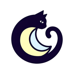 Black Cat Icon with Crescent Moon Design
