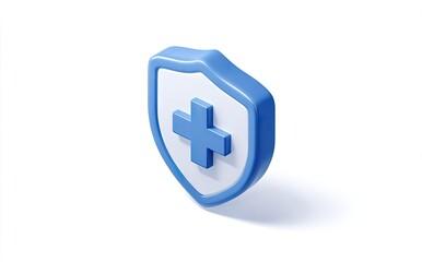 Obraz premium Blue shield with medical cross symbol on white background health and protection concept