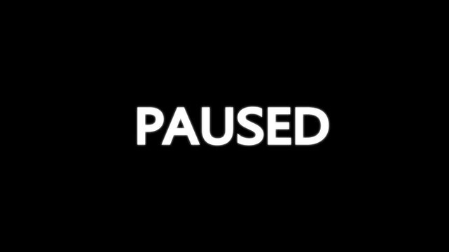 text animation title PAUSED transparent background. paused word typography animation with glow effect