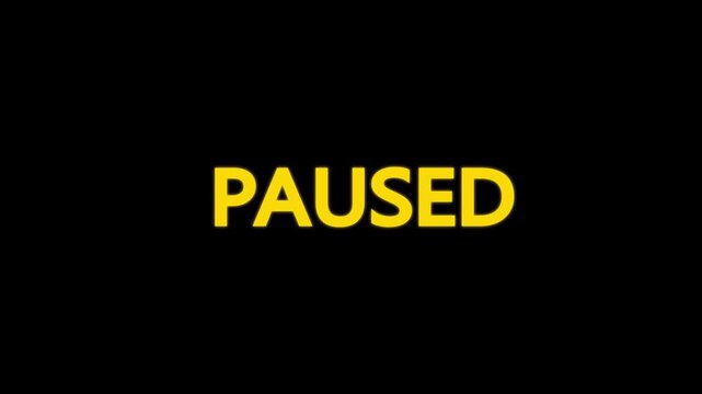 text animation title PAUSED transparent background. paused word typography animation with glow effect
