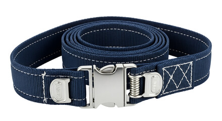 Navy Blue Fabric Belt with Metal Buckle and White Stitching Transparent