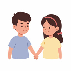Flat Cartoon Illustration of Boy and Girl Holding Hands Relationship