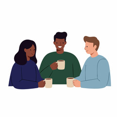 Obraz premium Flat Illustration Group of People Having Conversation with Coffee Break