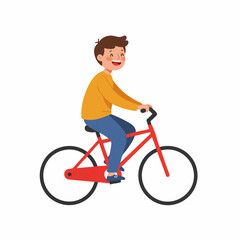 Obraz premium Cartoon Smiling Boy Riding Bicycle Enjoying Summer Activity Illustration