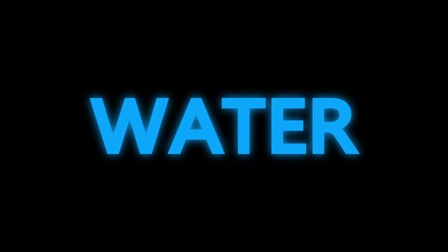 text animation title WATER transparent background. water word typography animation with glow effect