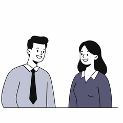 Minimalist Line Drawing Two People Conversation at Office Illustration