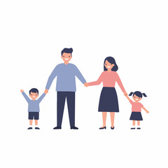 Fototapeta premium Flat Illustration Happy Family Holding Hands Lifestyle Character Concept