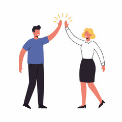 Fototapeta premium Flat Illustration Cheerful Man and Woman Giving High Five Gesture