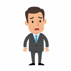 Flat Cartoon Character Depicting Sad Businessman Standing with Worried Expression