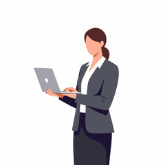 Minimalist Flat Style Businesswoman Holding Laptop Illustration in Professional Attire