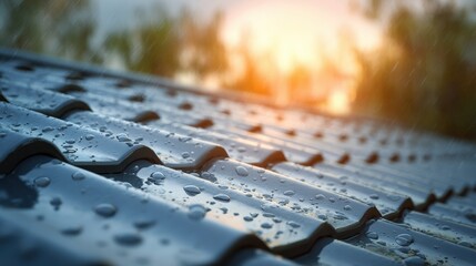Water Drops on Modern Metal Roofing Tiles Durable and Waterproof Design