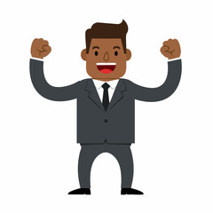 Flat Style Cheerful African American Businessman Celebrating Success Character Illustration