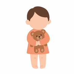 Cute Flat Illustration of a Young Girl Hugging a Teddy Bear Doll