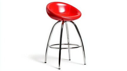 Stylish Red Barstool with Chrome Legs and Rounded Seat