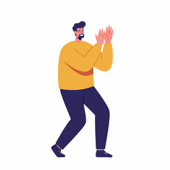 Flat Style Joyful Man Clapping Hands Expressing Emotion Character Illustration