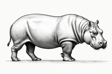 Fototapeta premium a black and white drawing of a hippoy standing on a white surface