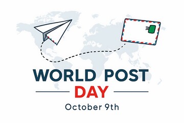 Flat Design World Post Day Celebration with Envelopes and Mailbox
