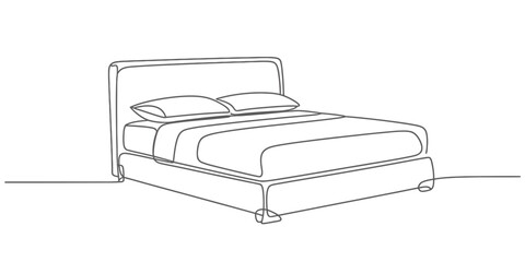 Continuous one line drawing vector illustration of a comfortable bed vector