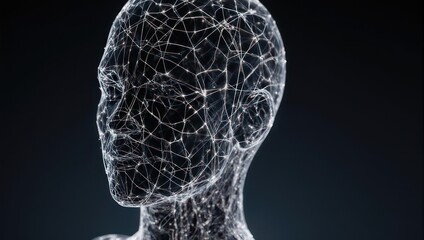 Abstract Digital Human Head with Network Connections, AI Concept.