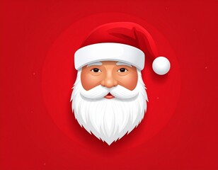 Detailed Headshot of Santa Claus with a Bright Red Background and Snowflakes

