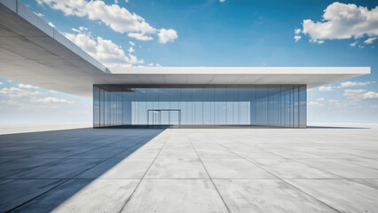 3d render of Modern minimalist architecture with empty concrete floor.  White clouds in the blue sky .