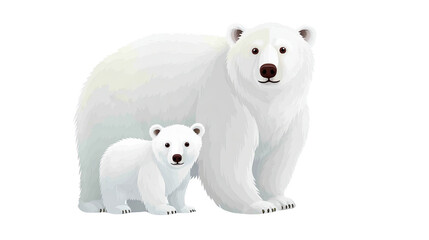 Majestic white polar bear standing proudly with small cub on snowy ground showing strong family bond isolated on white background
