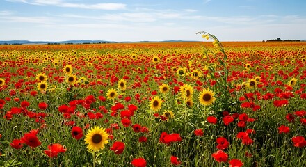 Obraz premium Colorful Field of Sunflowers and Poppies.