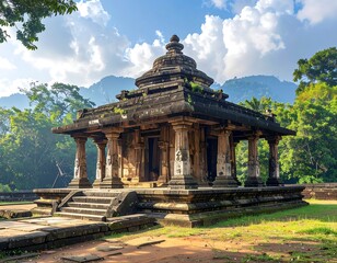 Ancient temple in lush forest