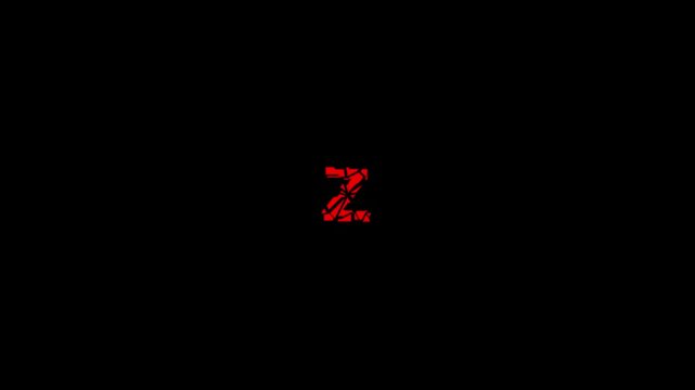 Shatter Z Text Animation.Broken and Exploding Typography Effect withMotion Graphics, Presentations, and Creative Videos.English alfabet letters