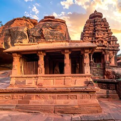Ancient temple nestled in rocky landscape