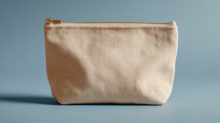 A supple, beige-colored zipper pouch sits with a gentle slouch on a plain, matching neutral background. Minimalist and elegant for everyday essentials or cosmetics 