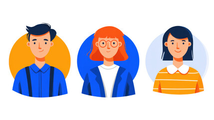 Flat cartoon avatars of diverse people characters on white background