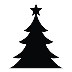 Classic black silhouette christmas tree with star holiday decoration simple festive graphic silhouette