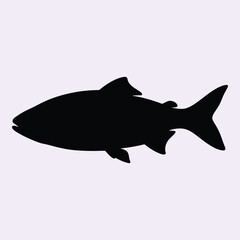 Silhouette of a salmon fish in profile on a light purple background simple and clean silhouette