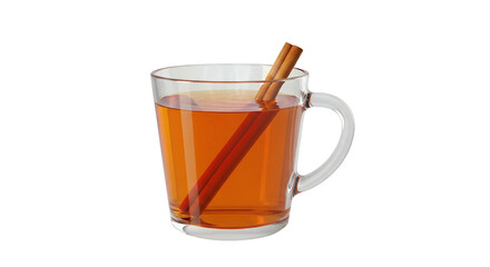 Warm spiced drink with cinnamon sticks in transparent mug