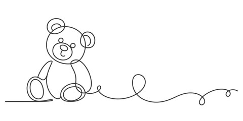 Continuous one line drawing of a sitting teddy bear vector illustration vector