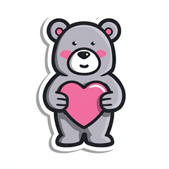Fototapeta premium Cartoon bear holding a pink heart vector illustration isolated on white