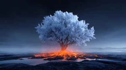 An ice tree with fiery roots
