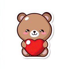 Obraz premium Cartoon bear holding red heart adorable character with cute expression