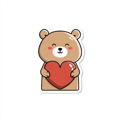 Cartoon bear holding red heart symbol on white background for love concept